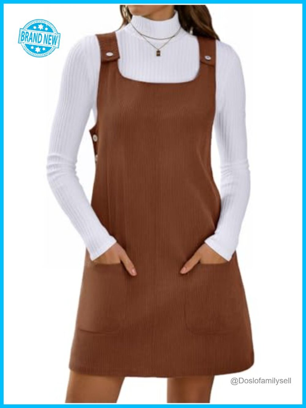 Corduroy Overall Jumper Mini Dress A-Line Square Neck Sleeveless Pockets